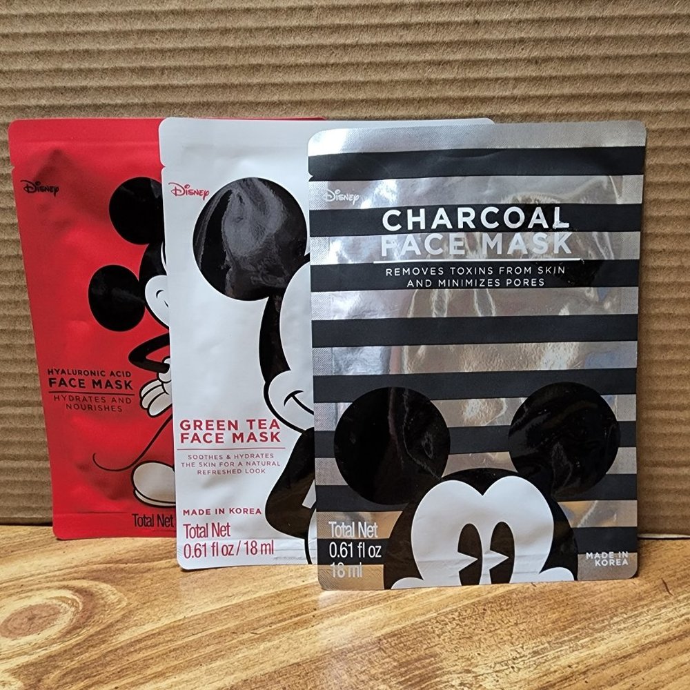 3 Disney Facial Masks - Charcoal, Green Tea & Hyaluronic Acid